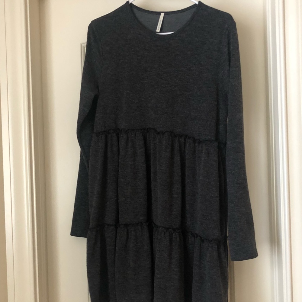 Grey ruffled tiered dress/tunic